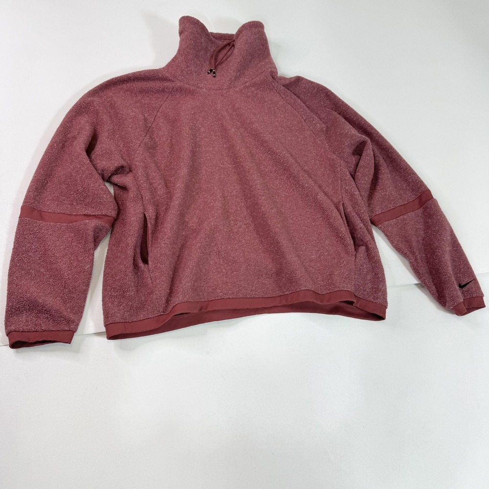 Nike Pullover Sweater Womens XL Pink High Neck Sherpa Fleece Warm Cozy Pockets
